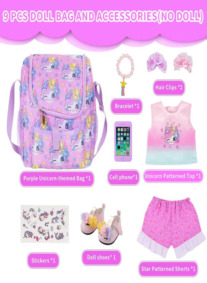 UNICORN ELEMENT 18 Inch American Doll Unicorn Seated Backpack Set and Accessories Include Clothes,Carrier,Shoes,Cell Phone,Stickers Totol 9 pcs(Doll Not Included) - Image 2